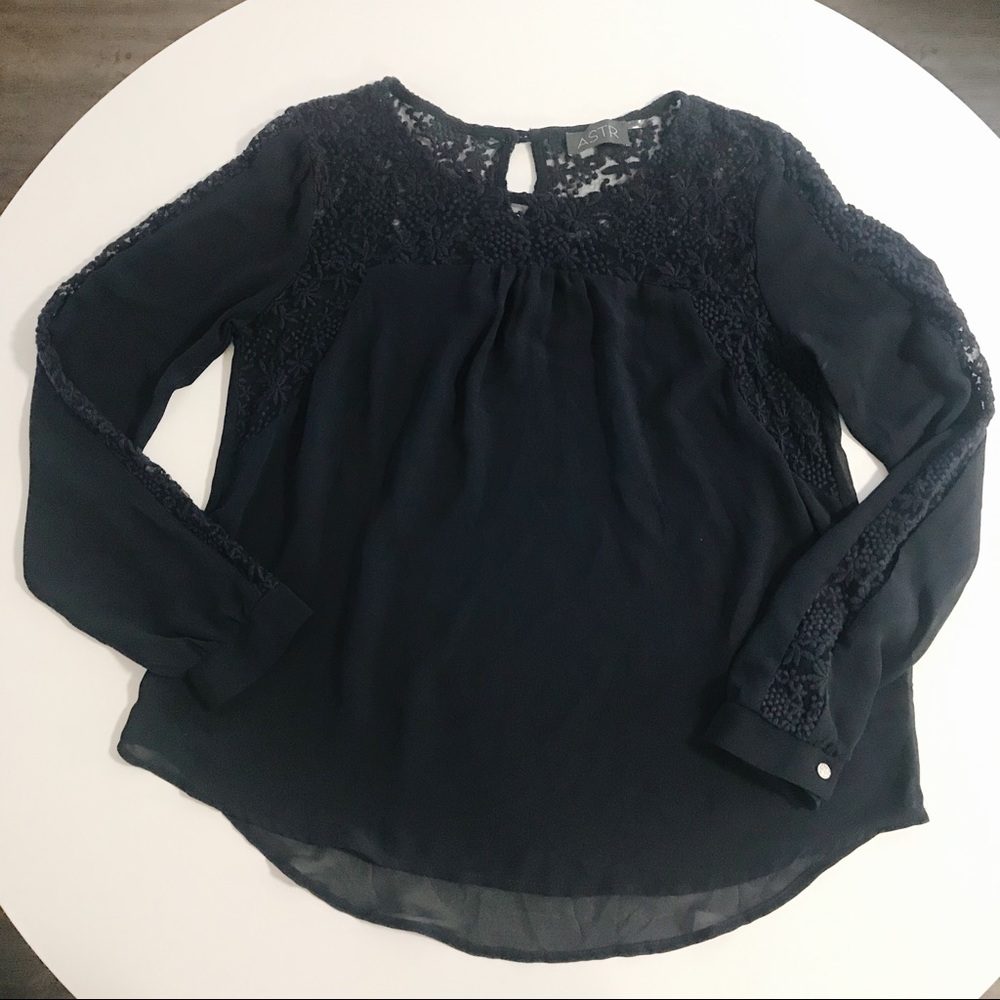 ASTR the Label Navy Blouse with Lace Trim